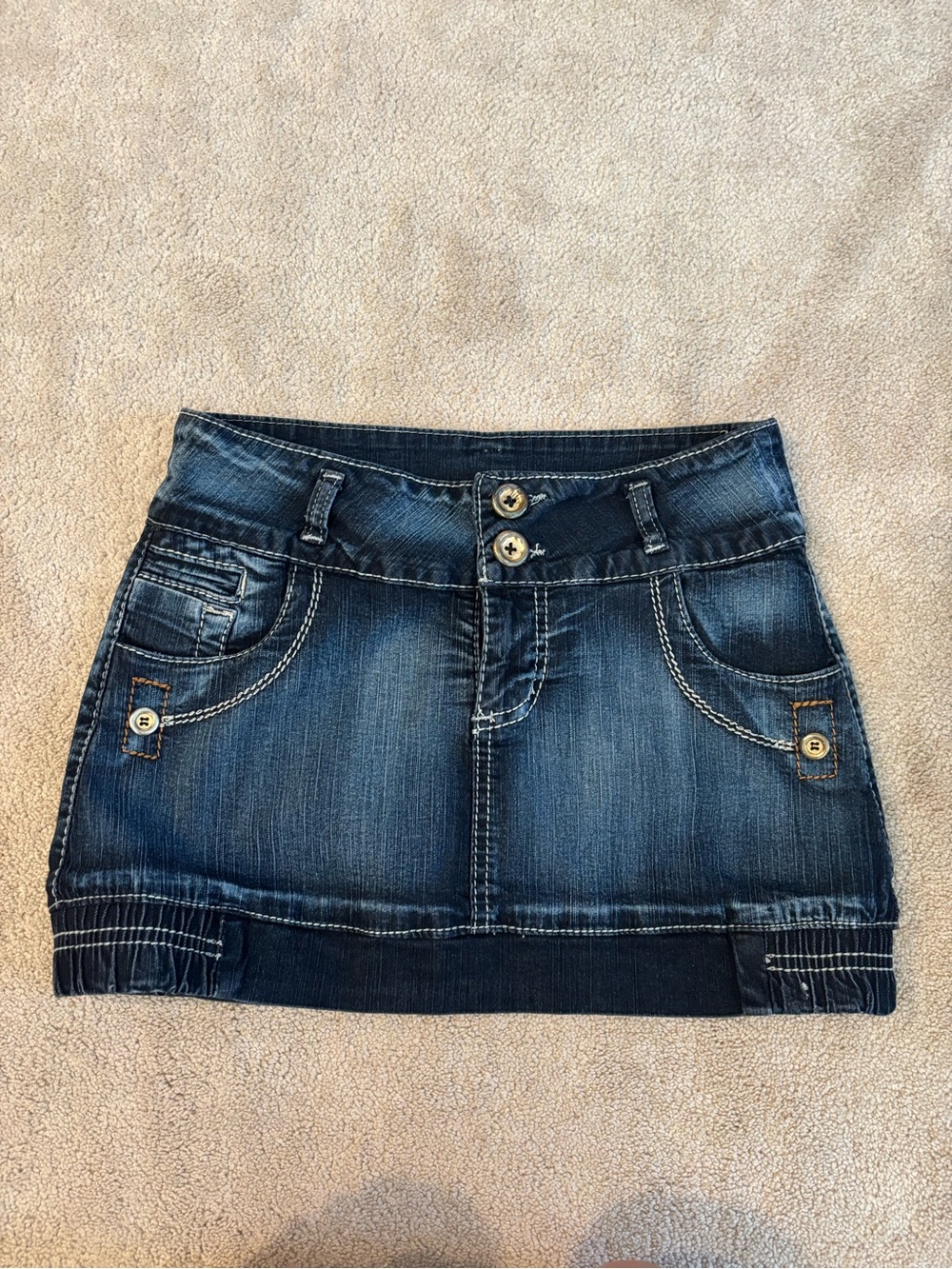 Dark Blue Denim Mini Skirt with Button Front